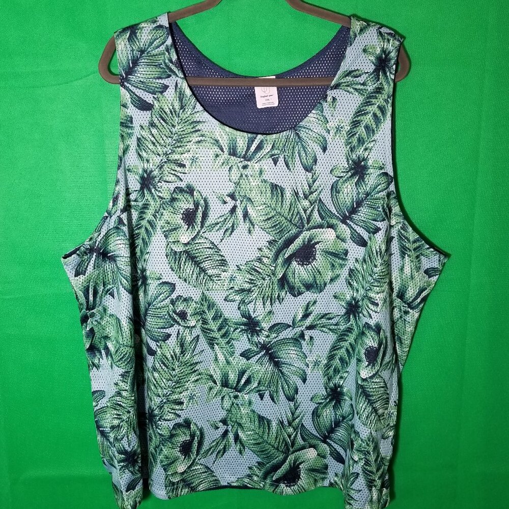 Original Use Men XXL Tropical Print/Navy Reversible Mesh Tank Reclaimed NWT